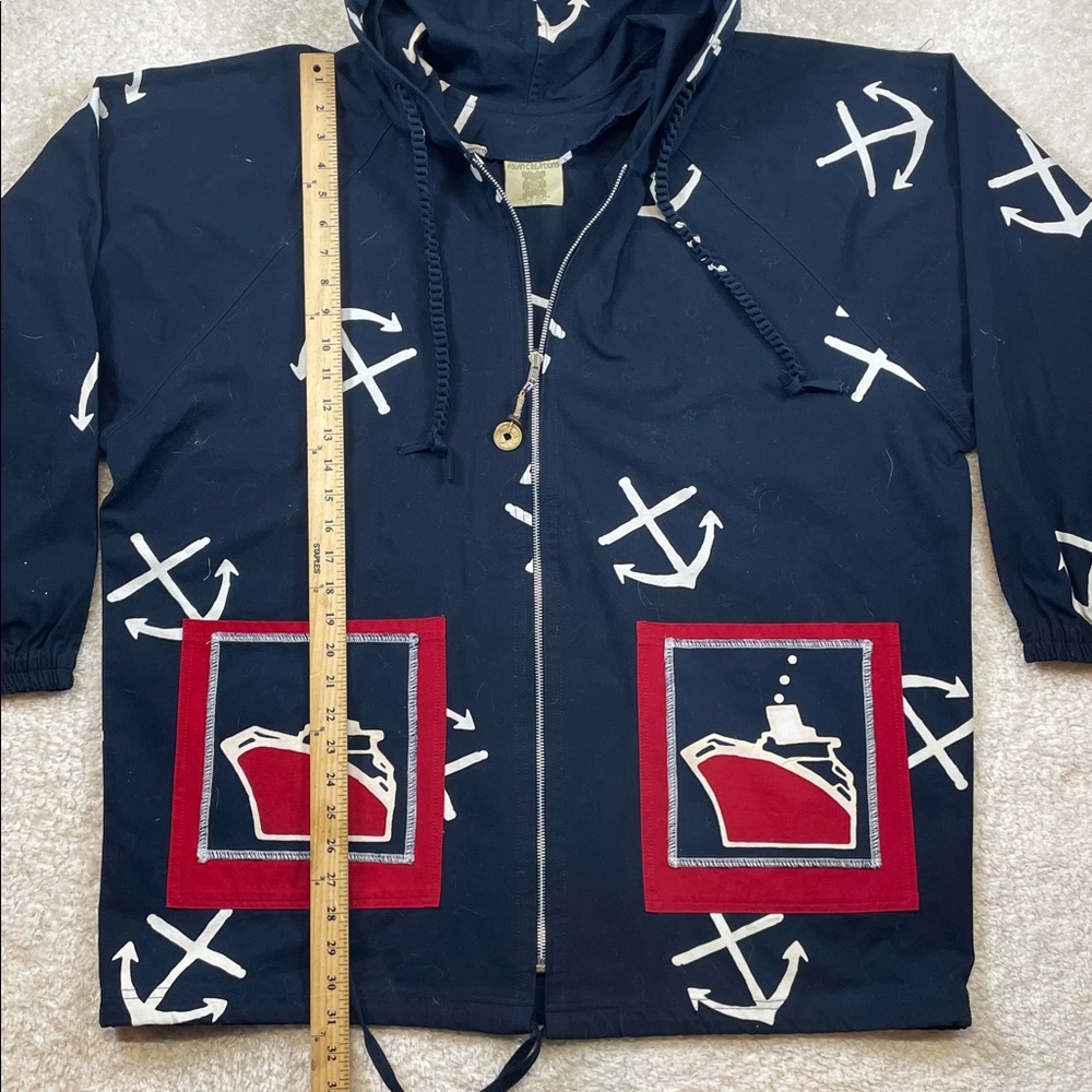 Asian Creations Nautical AnchorJacket Hooded Cotton Coat Oversized Women’s Large - Picture 5 of 7
